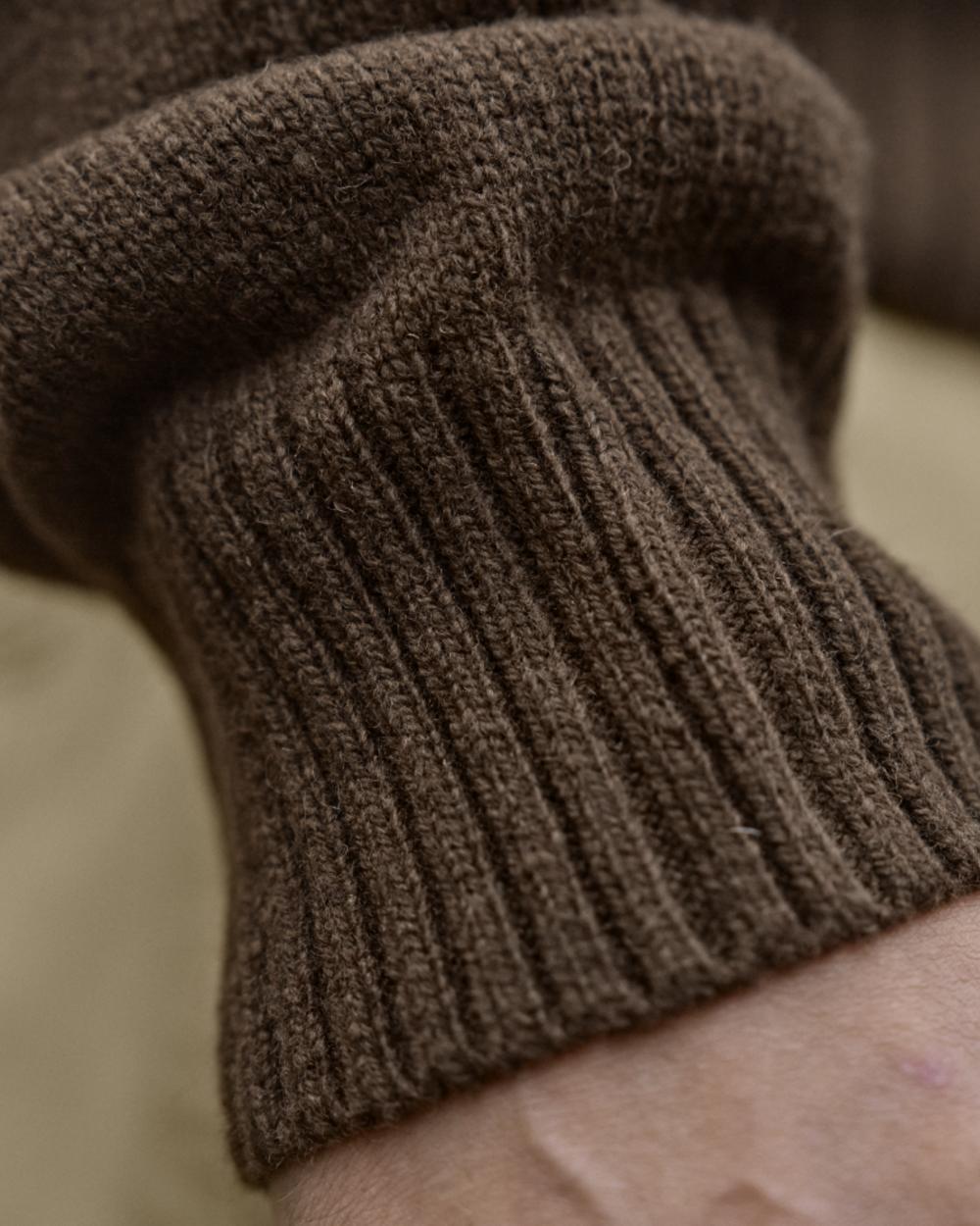 Demitasse Brown Coloured Harkila Vincent Merino Half Zip Pullover on outdoor background 