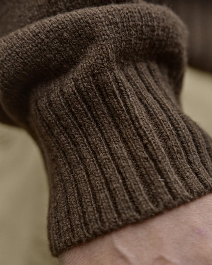 Demitasse Brown Coloured Harkila Vincent Merino Half Zip Pullover on outdoor background 