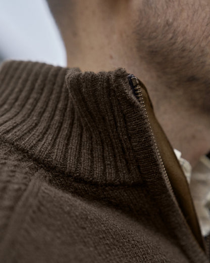 Demitasse Brown Coloured Harkila Vincent Merino Half Zip Pullover on outdoor background 