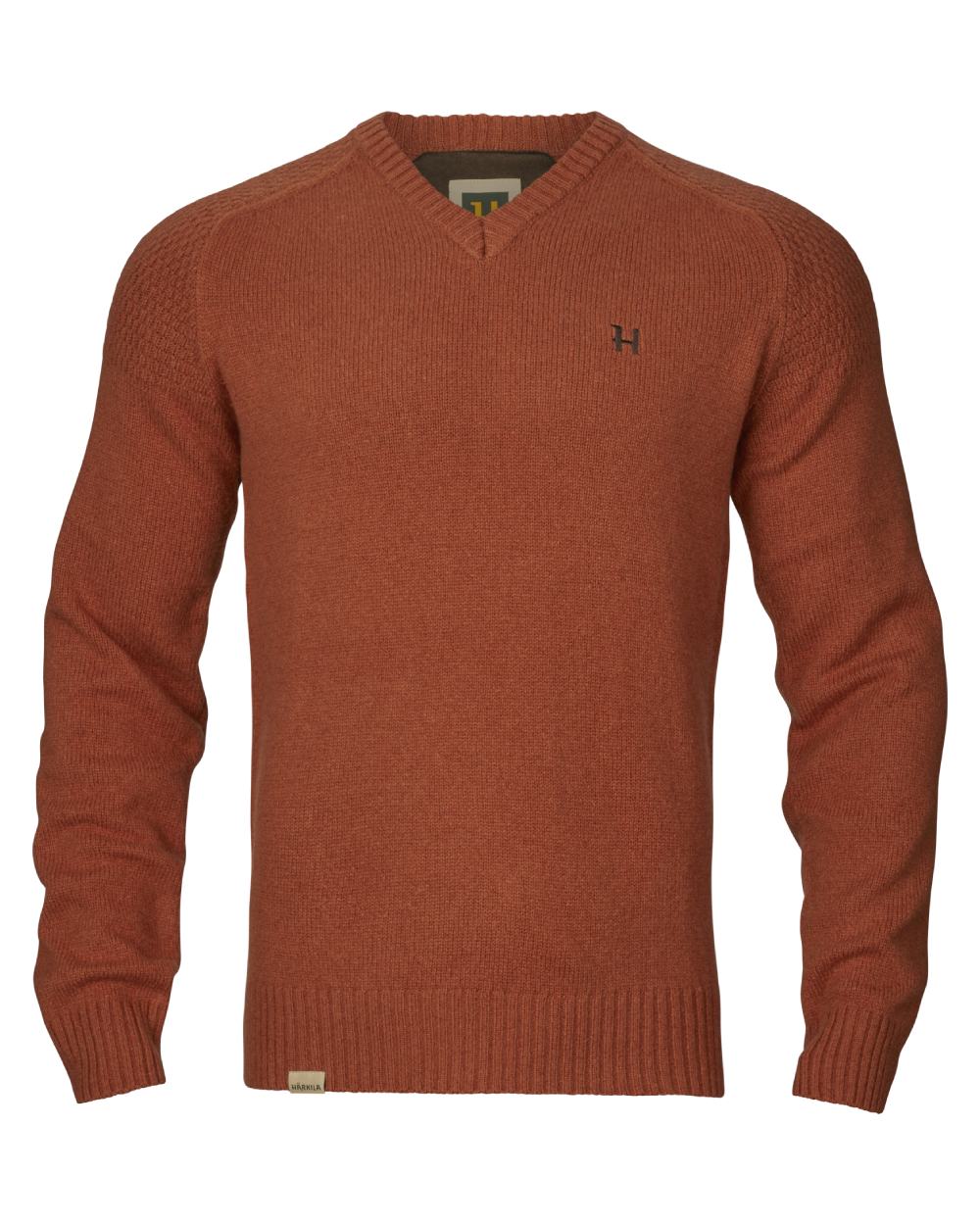 Bombay Brown Coloured Harkila Vincent Merino V-Neck Pullover on white background 
