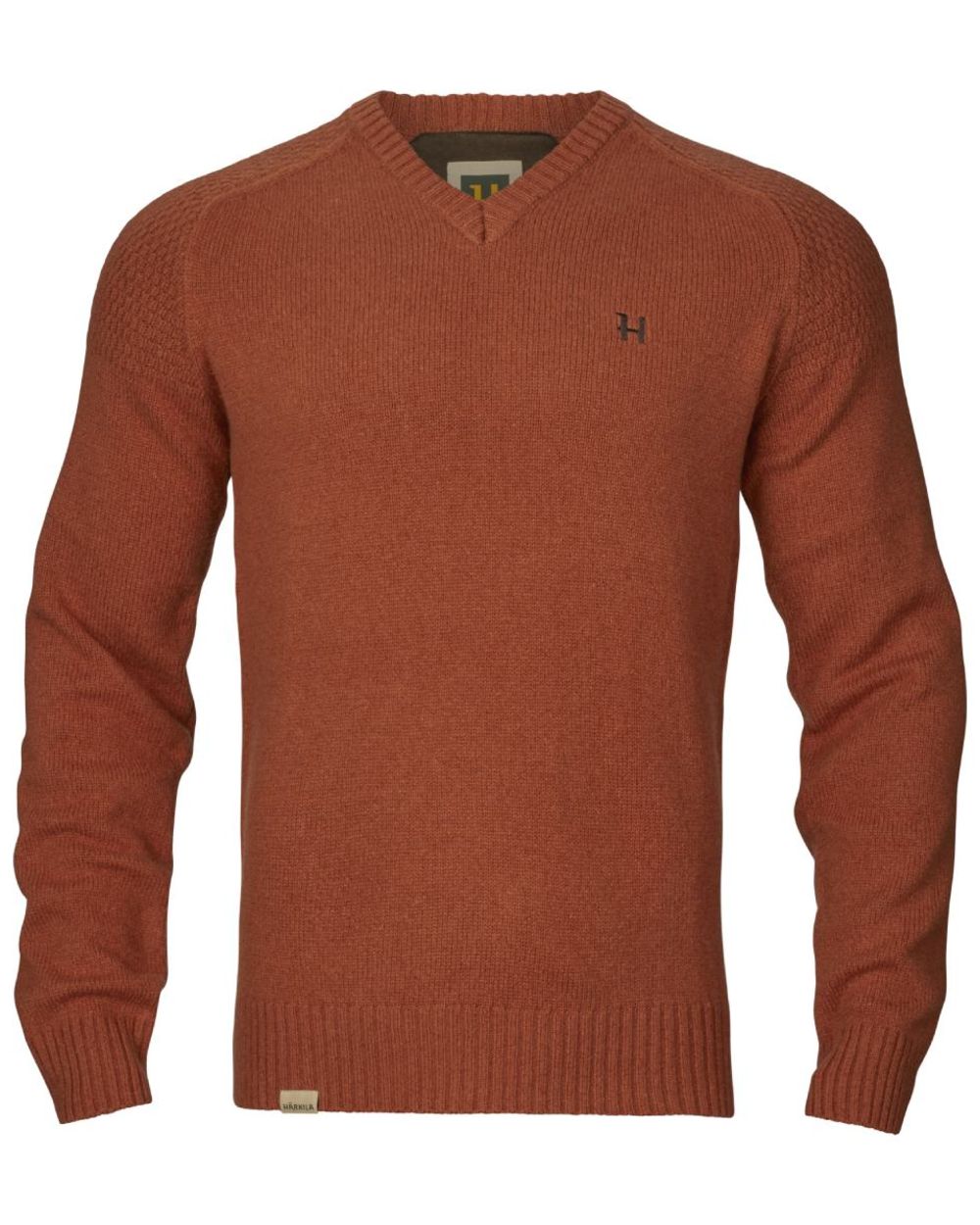 Bombay Brown Coloured Harkila Vincent Merino V-Neck Pullover on white background 