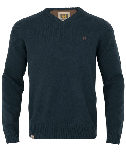 Dark Navy Coloured Harkila Vincent Merino V-Neck Pullover on white background 
