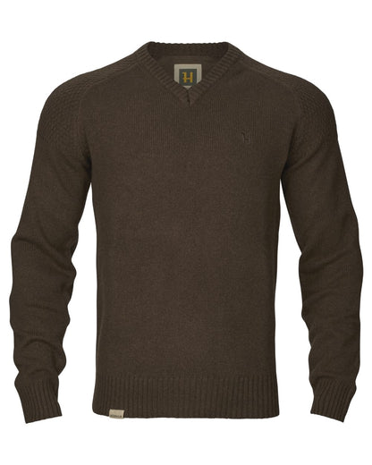 Demitasse Brown Coloured Harkila Vincent Merino V-Neck Pullover on white background 