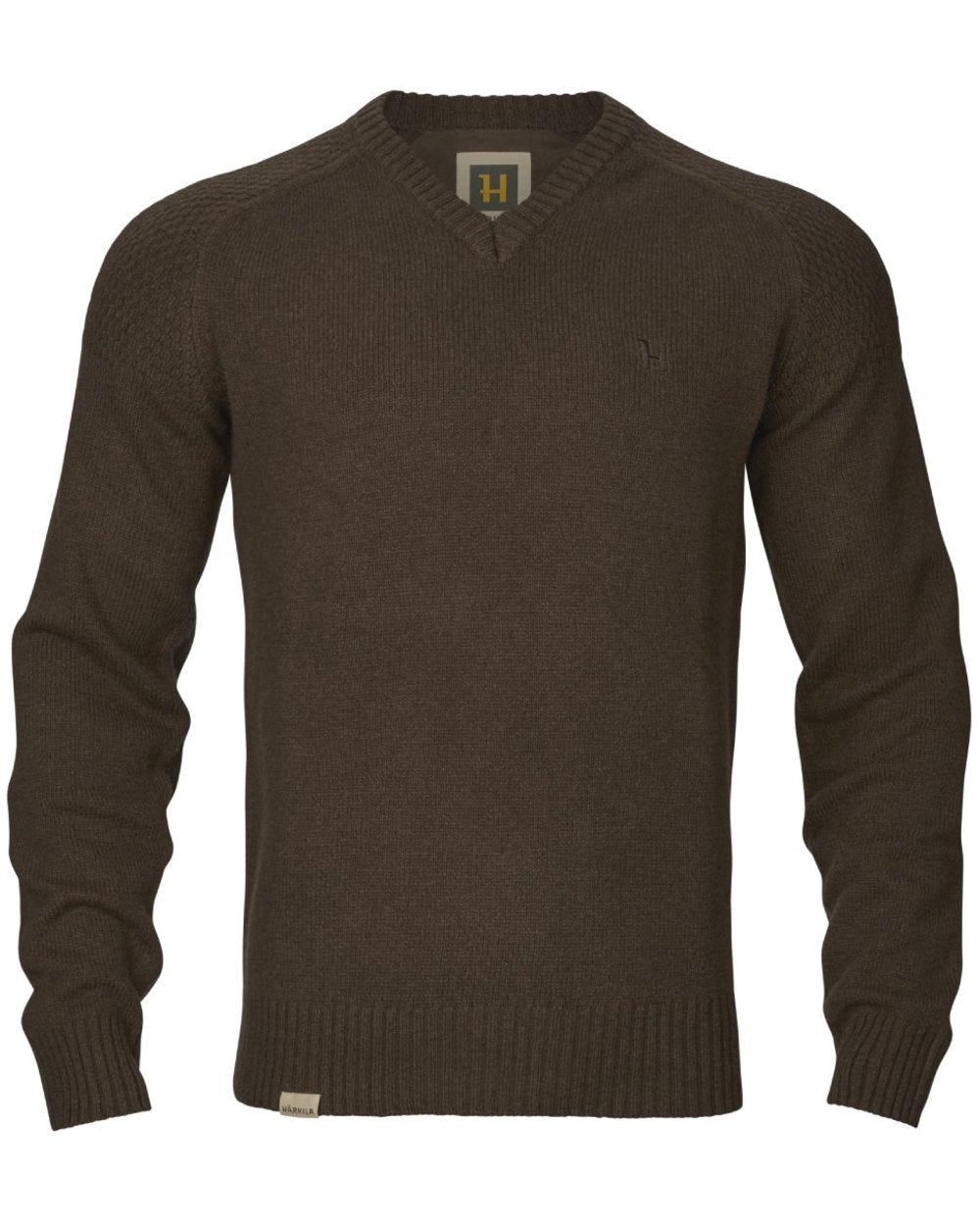 Demitasse Brown Coloured Harkila Vincent Merino V-Neck Pullover on white background 