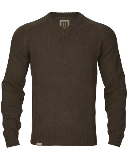 Demitasse Brown Coloured Harkila Vincent Merino V-Neck Pullover on white background 