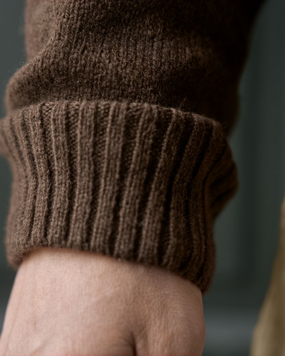 Demitasse Brown Coloured Harkila Vincent Merino V-Neck Pullover on outdoor background 