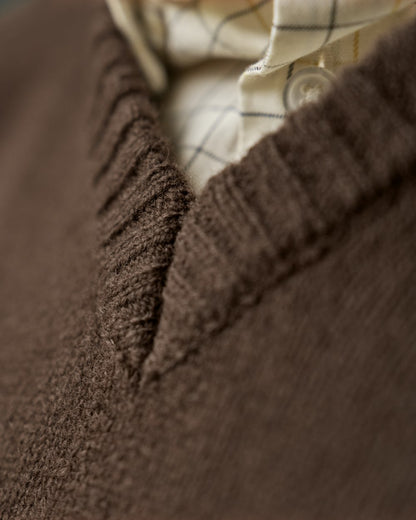 Demitasse Brown Coloured Harkila Vincent Merino V-Neck Pullover on white background 