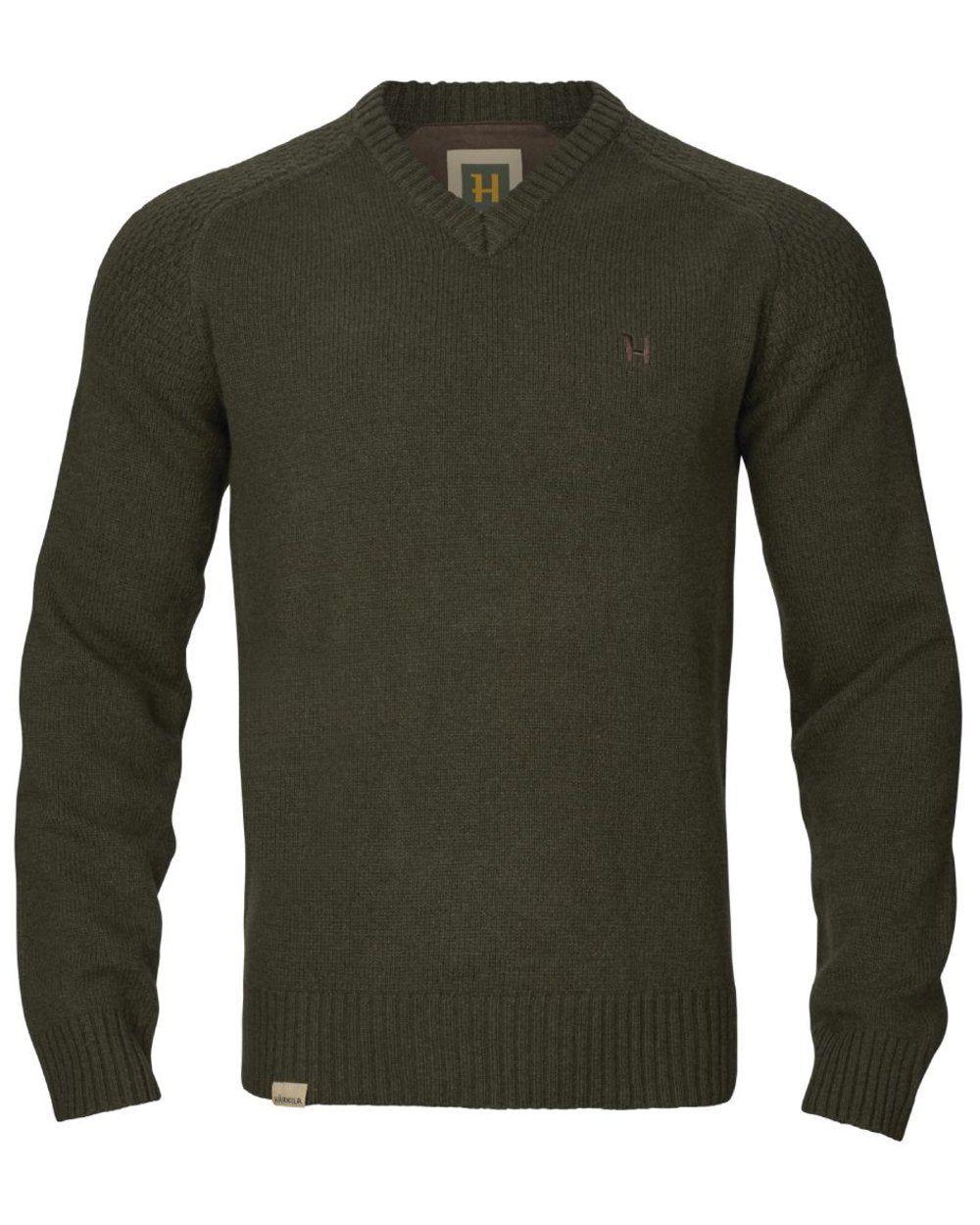 Rosin Coloured Harkila Vincent Merino V-Neck Pullover on white background 
