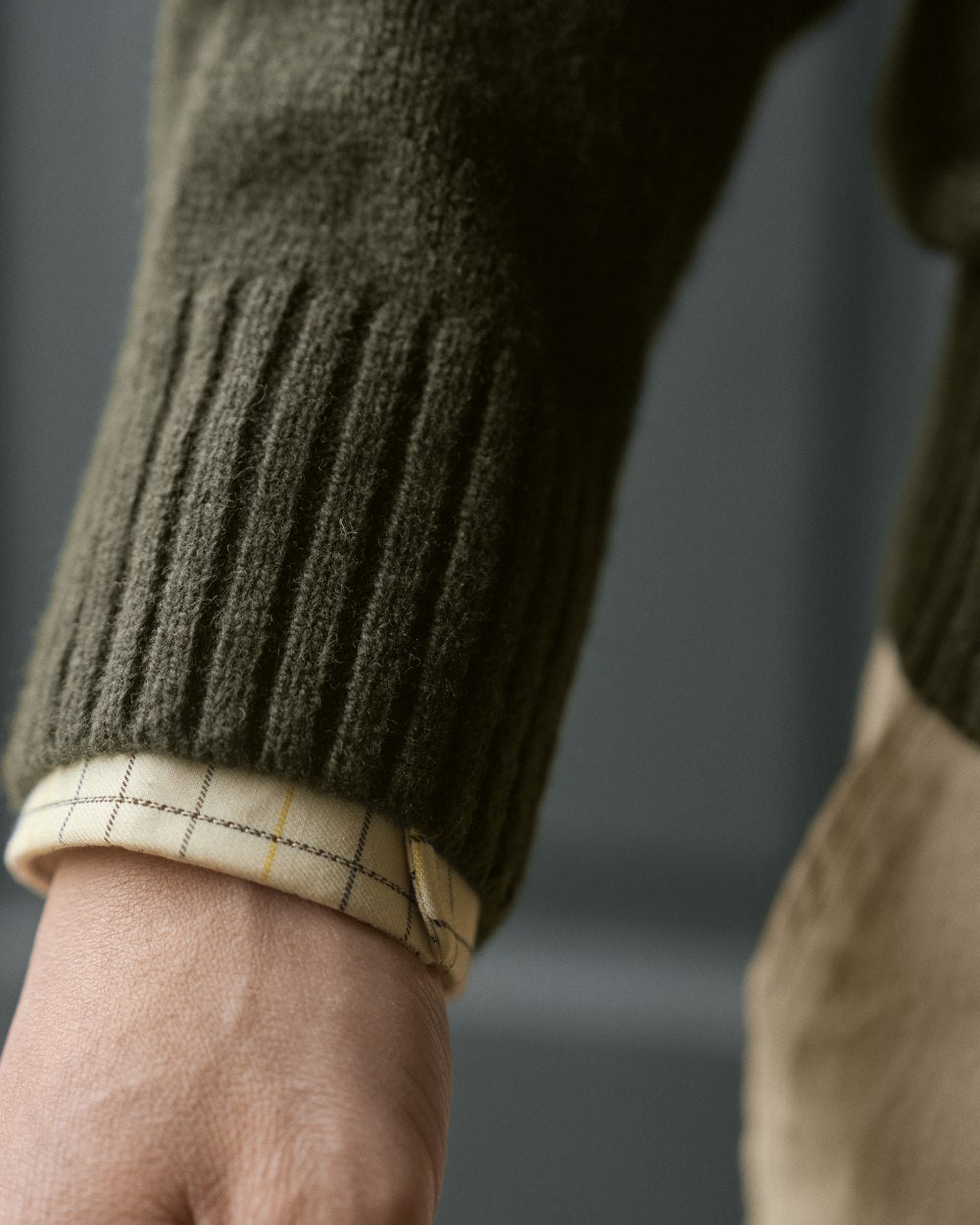 Rosin Coloured Harkila Vincent Merino V-Neck Pullover on outdoor background 