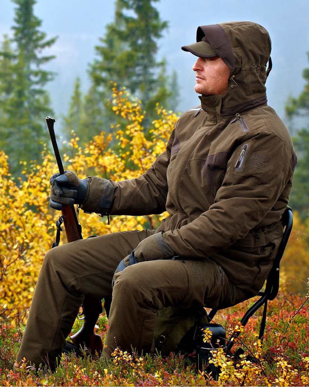 Hunting Green Coloured Harkila Visent Jacket on outdoor background 