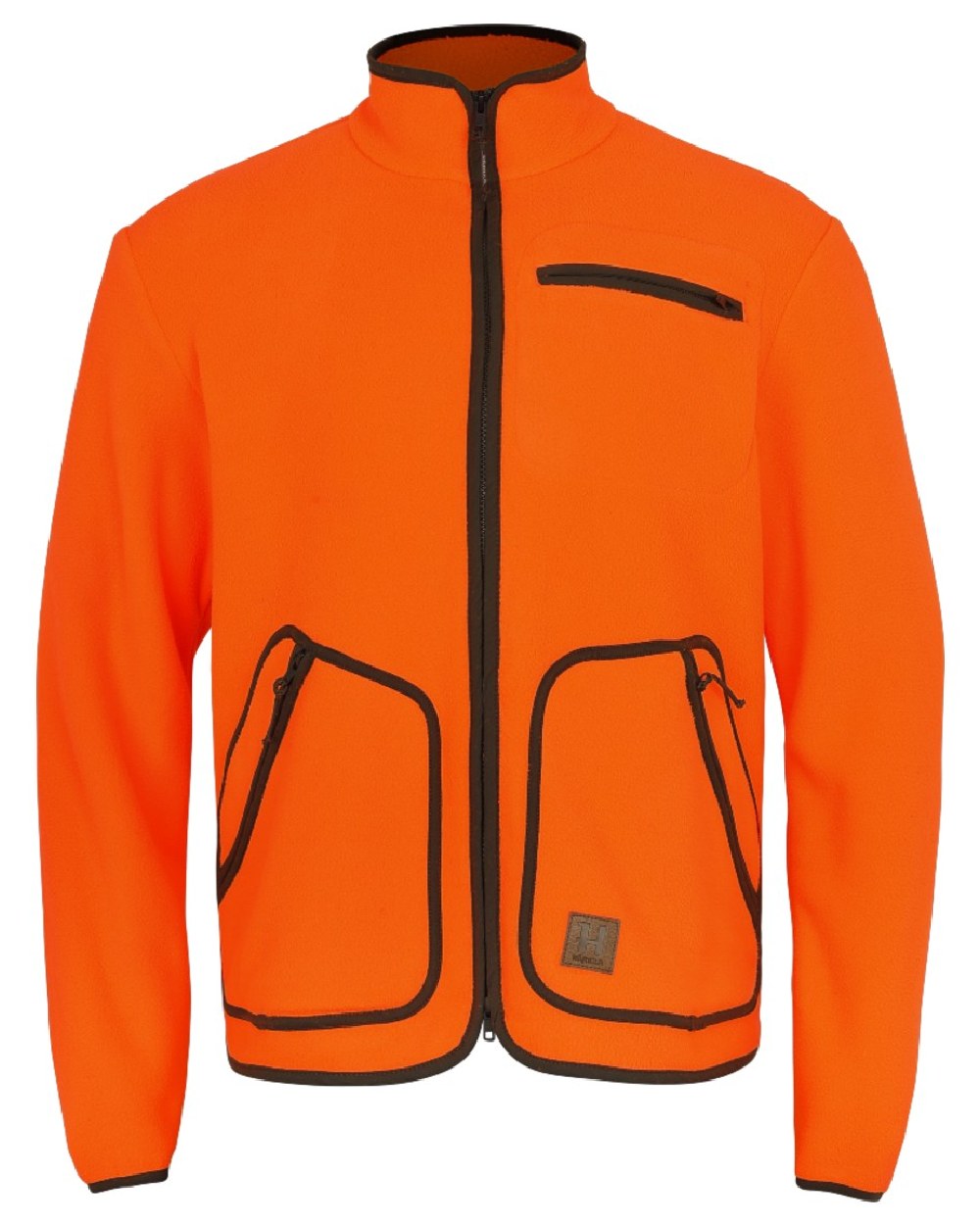 Orange Blaze Coloured Harkila Wildboar Pro Blaze Fleece Jacket on forest background 
