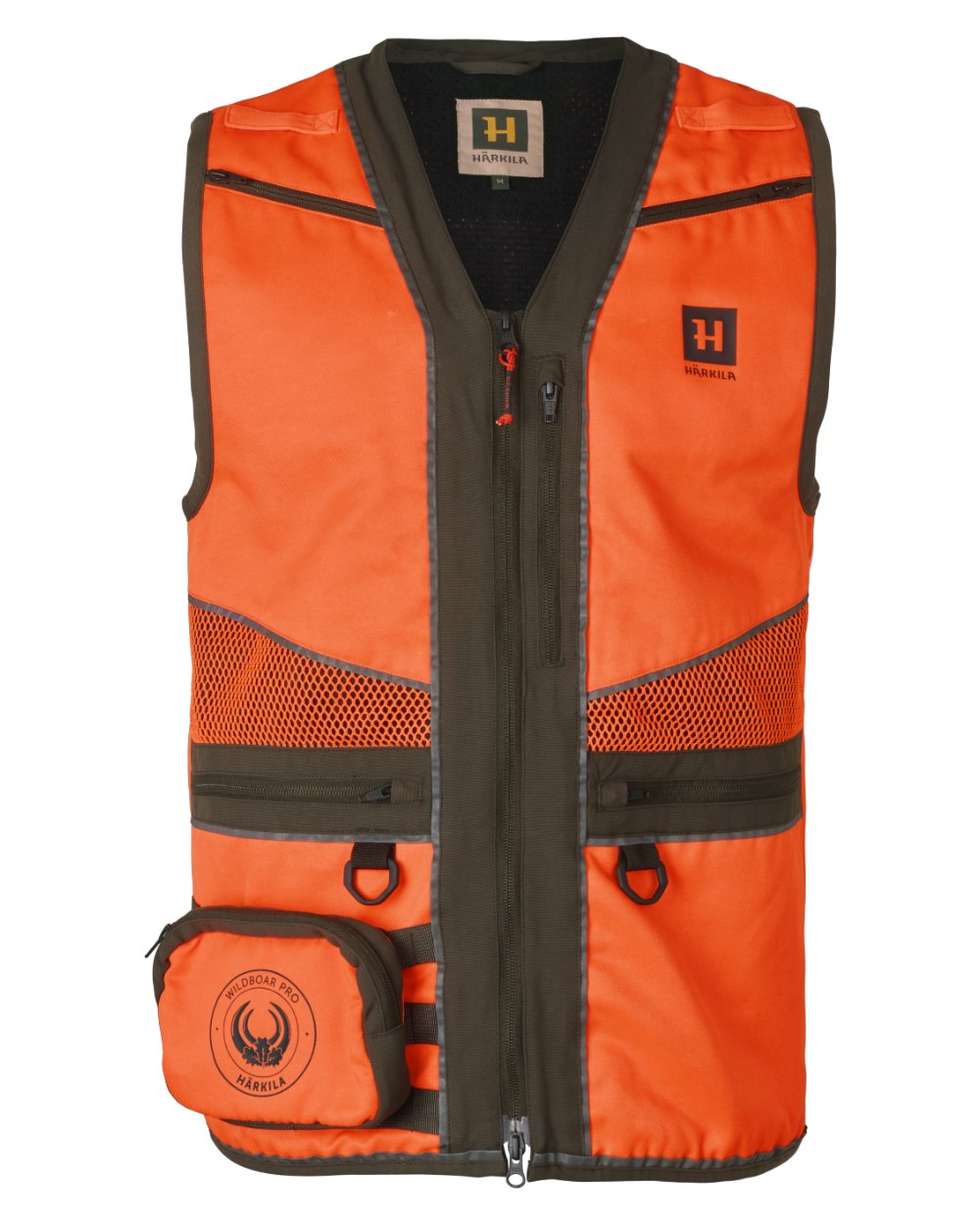 Orange Blaze Brown Coloured Harkila Wildboar Pro Blaze Waistcoat on white background 