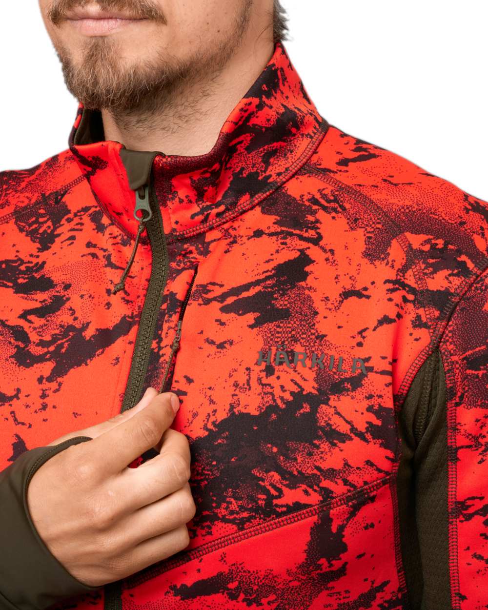 Wildboar Orange Coloured Harkila Wildboar Pro Camo Fleece Jacket on white background 