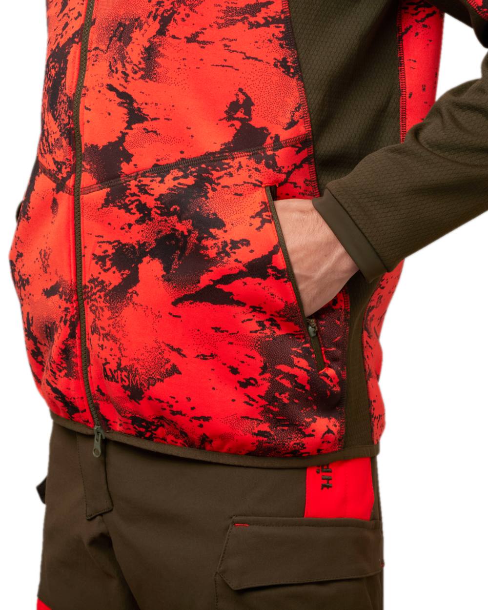 Wildboar Orange Coloured Harkila Wildboar Pro Camo Fleece Jacket on white background 