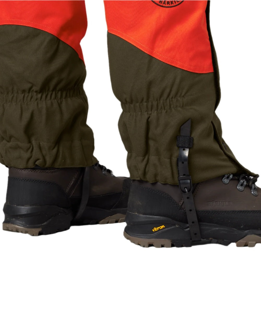 Orange Blaze Willow Green Coloured Harkila Wildboar Pro Gaiters on white background 