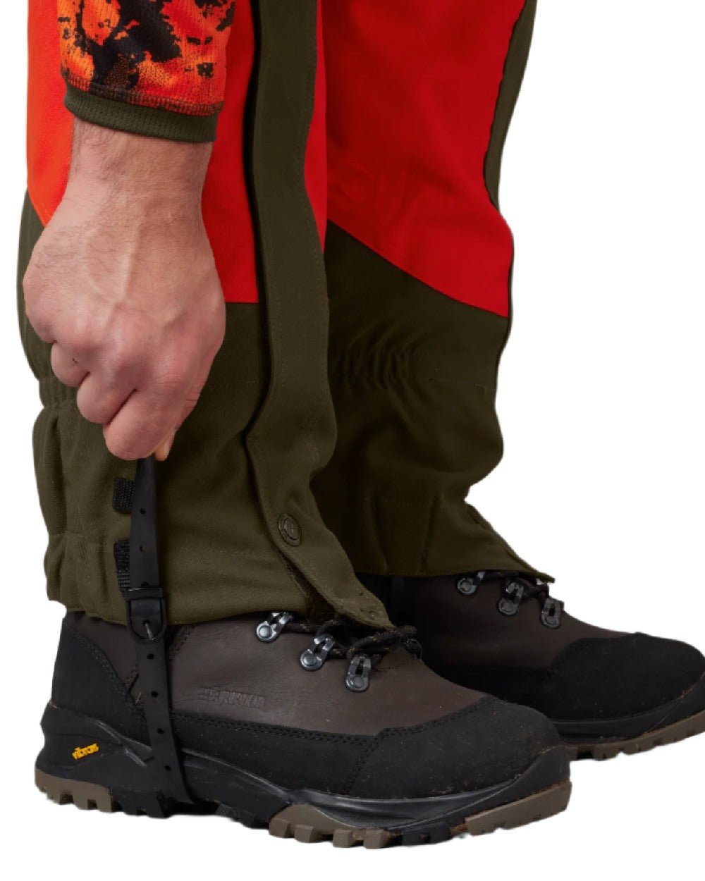 Orange Blaze Willow Green Coloured Harkila Wildboar Pro Gaiters on white background 