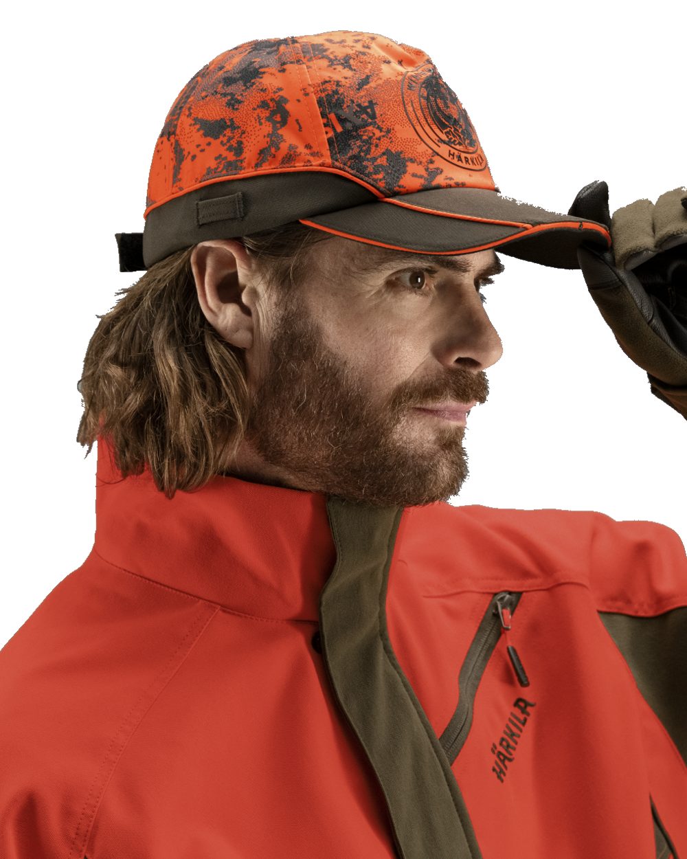 Axis Orange Blaze Shadow Brown colour Harkila Wildboar Pro Light Cap on white background 