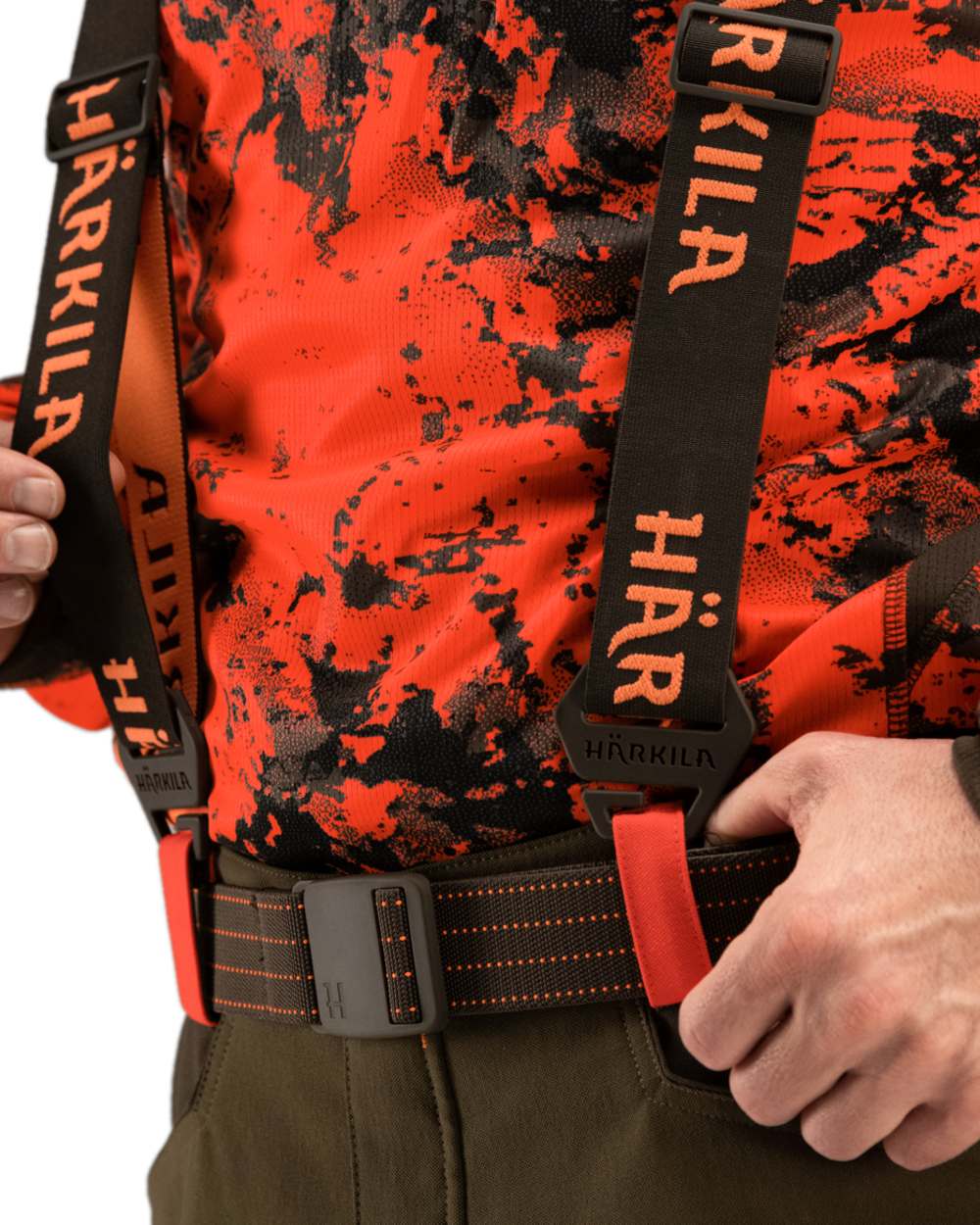 Brown Orange Blaze Coloured Harkila Wildboar Pro Tech Belt on white background 