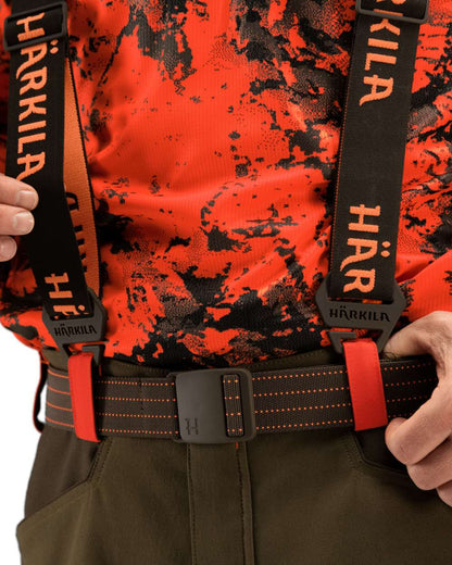 Brown Orange Blaze Coloured Harkila Wildboar Pro Tech Braces on white background 