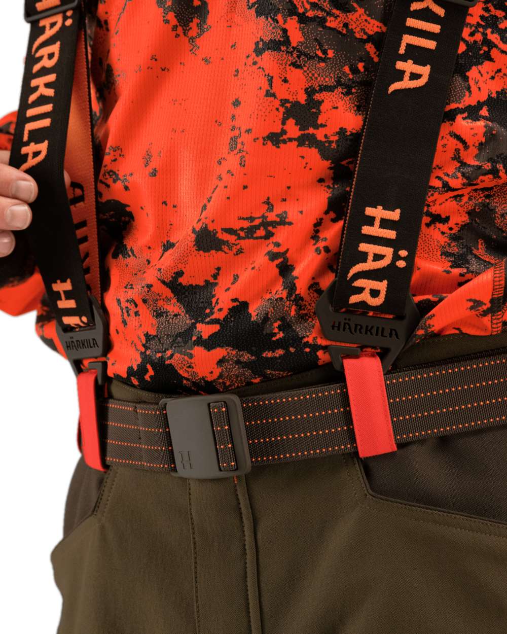 Brown Orange Blaze Coloured Harkila Wildboar Pro Tech Braces on white background 