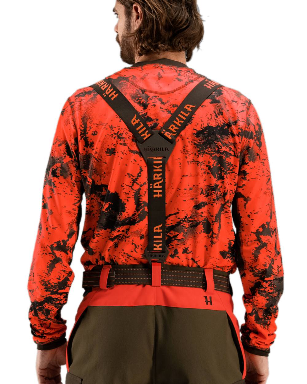 Brown Orange Blaze Coloured Harkila Wildboar Pro Tech Braces on white background 