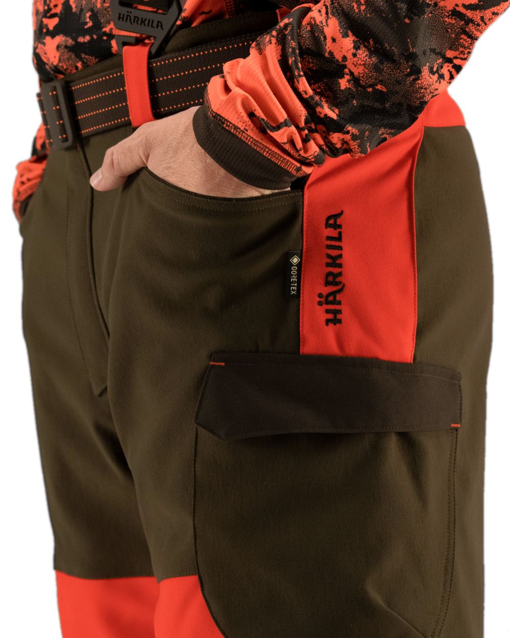 Wildboar Orange Willow Green Coloured Harkila Wildboar Pro Trousers on white background 