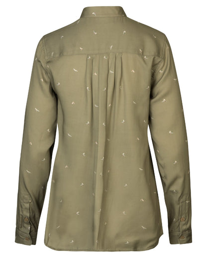 Dust Green Flying Ducks coloured Harkila Womens Abigail Long Sleeve Shirt on white background 