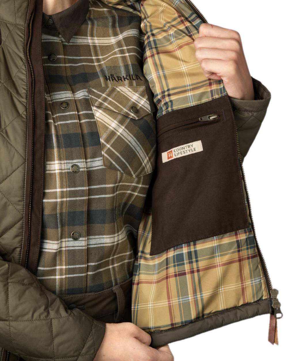 Willow Green Coloured Harkila Womens Ailsa Quilted Jacket on white background 