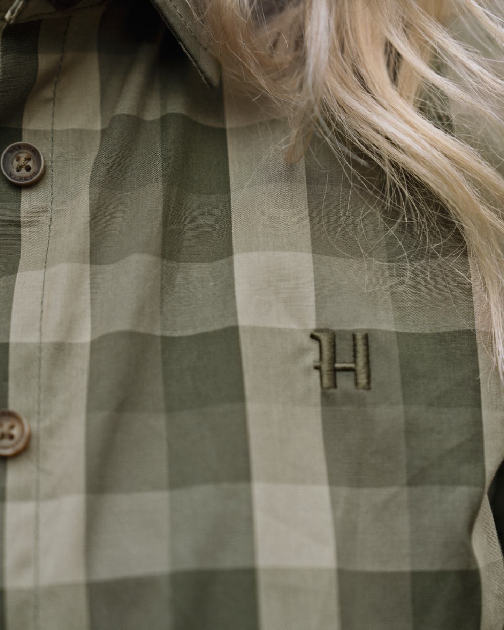 Forest Night Check coloured Harkila Womens Akeena Long Sleeve Shirt close up 