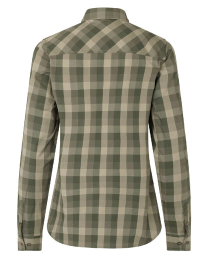 Forest Night Check coloured Harkila Womens Akeena Long Sleeve Shirt on white background 