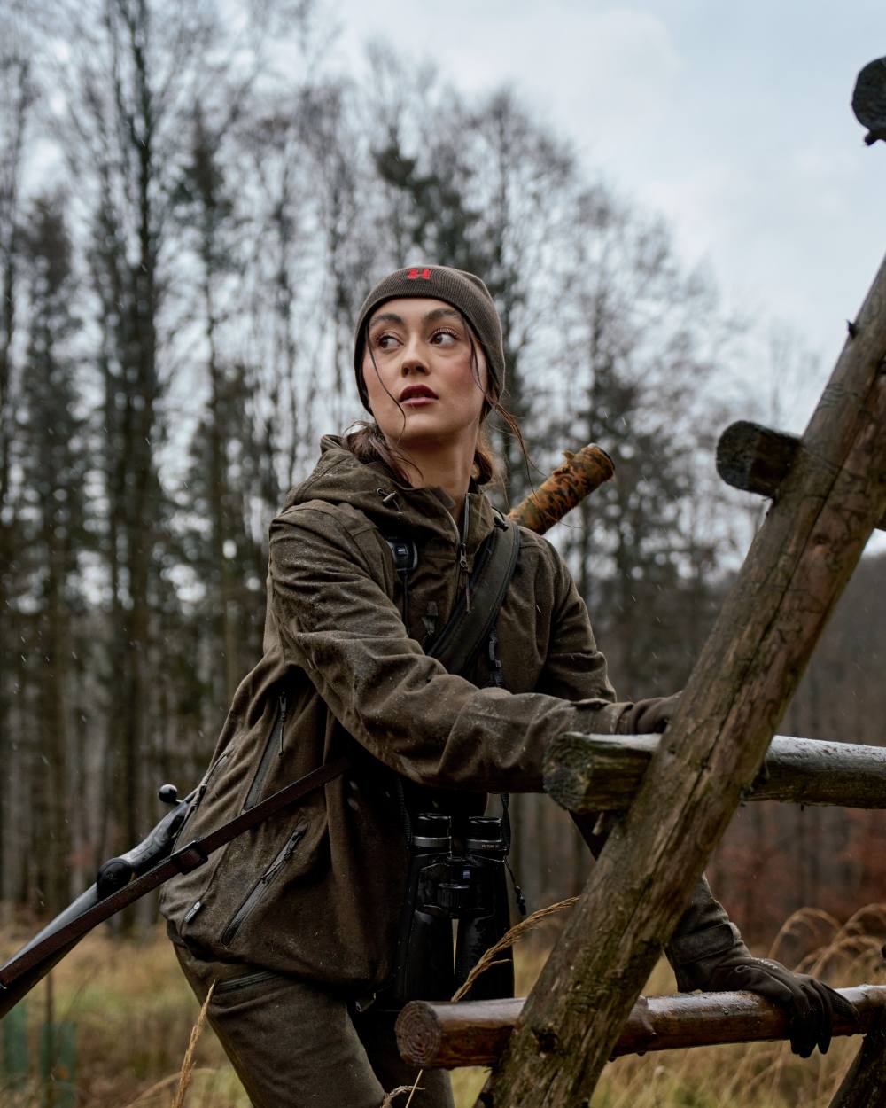 Hunting Green Coloured Harkila Womens Aspire HWS Jacket on outdoor background 