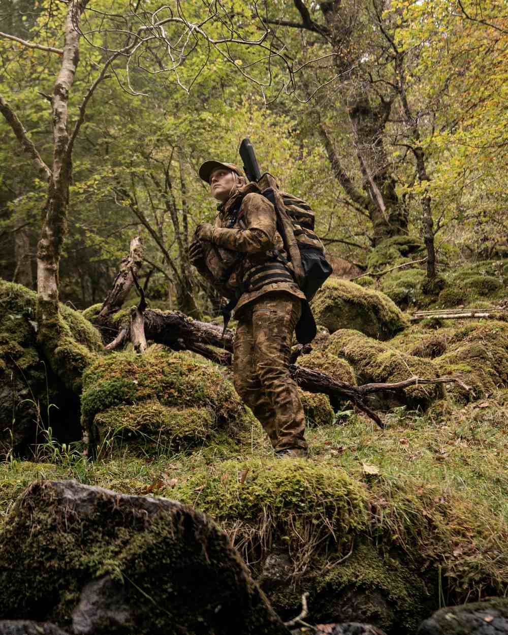 Axis MSP Forest coloured Harkila Womens Deer Stalker Camo HWS Trousers on forest background 