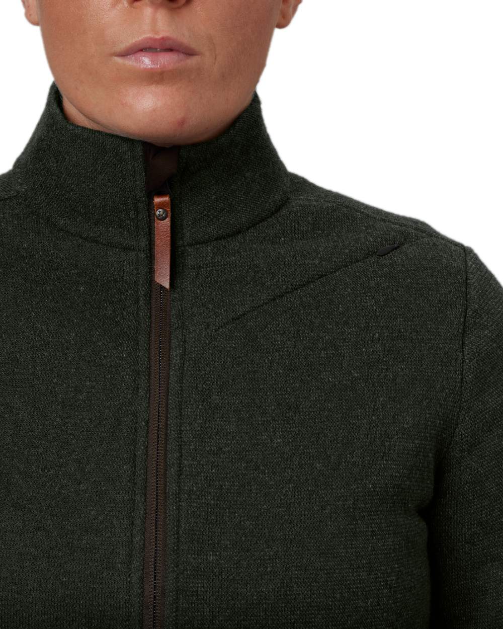 Willow Green Coloured Harkila Womens Metso Full Zip Fleece Jacket on white background 