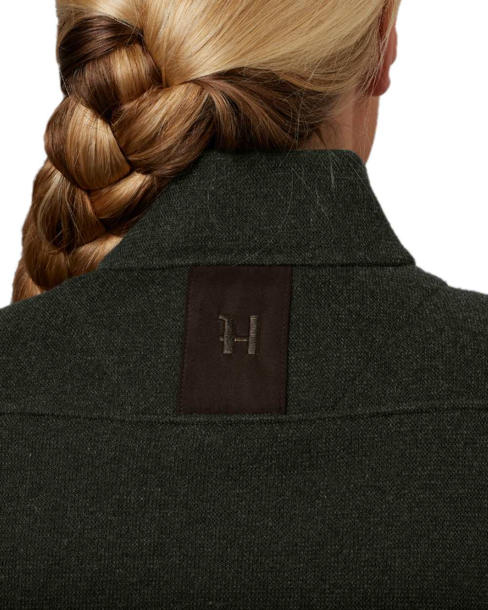 Willow Green Coloured Harkila Womens Metso Full Zip Fleece Jacket on white background 