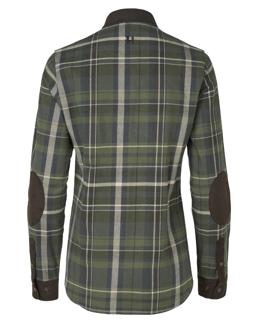 Olive Check Coloured Harkila Womens Pajala Long Sleeve Shirt on white background 