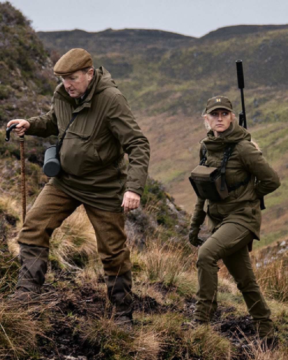 Willow Green Coloured Harkila Womens Pro Hunter GTX Jacket on mountain background 
