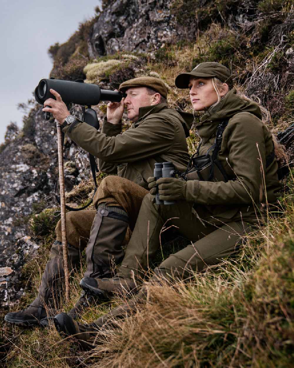 Willow Green Coloured Harkila Womens Pro Hunter GTX Jacket on mountain background 