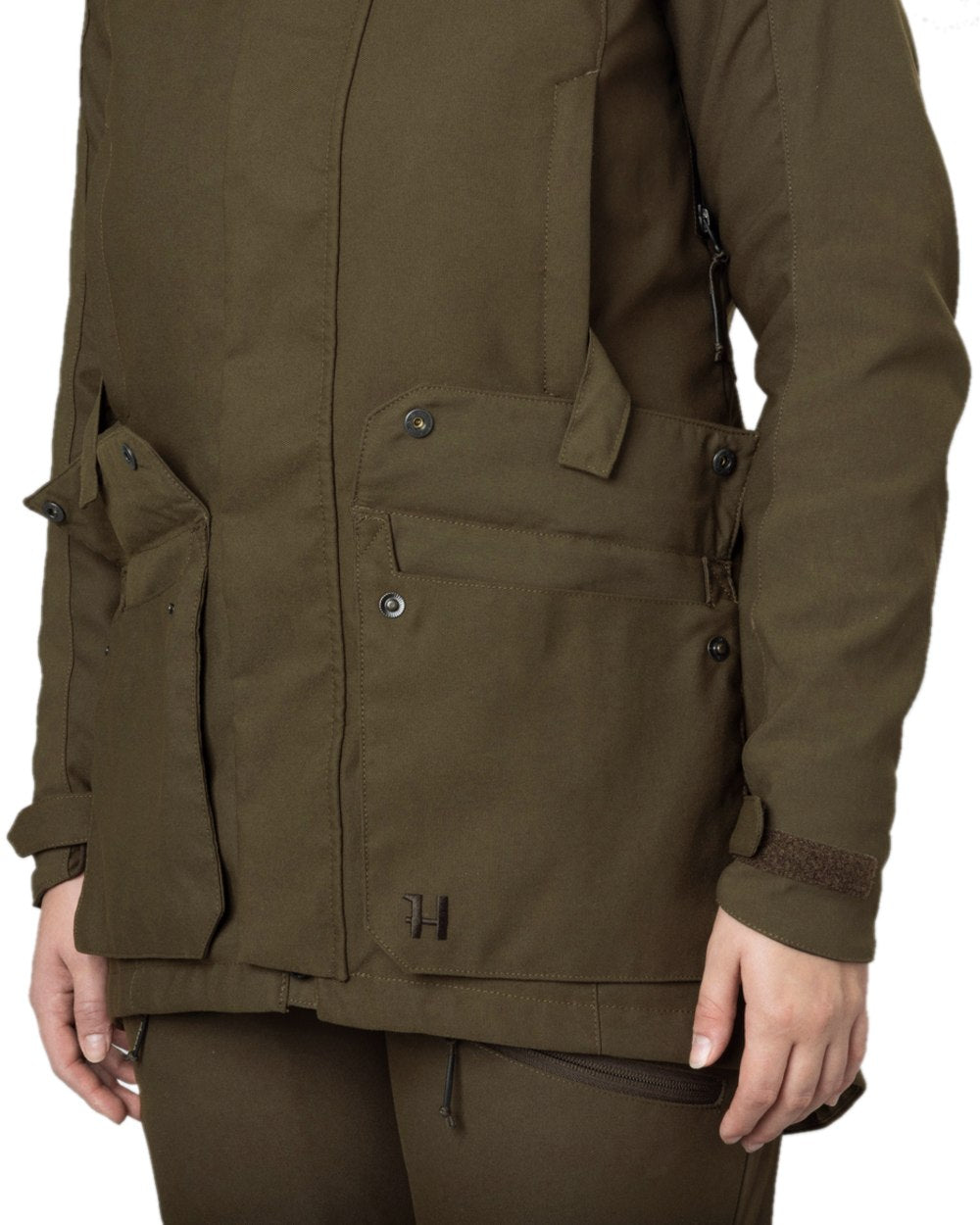 Willow Green Coloured Harkila Womens Pro Hunter GTX Jacket on white background 