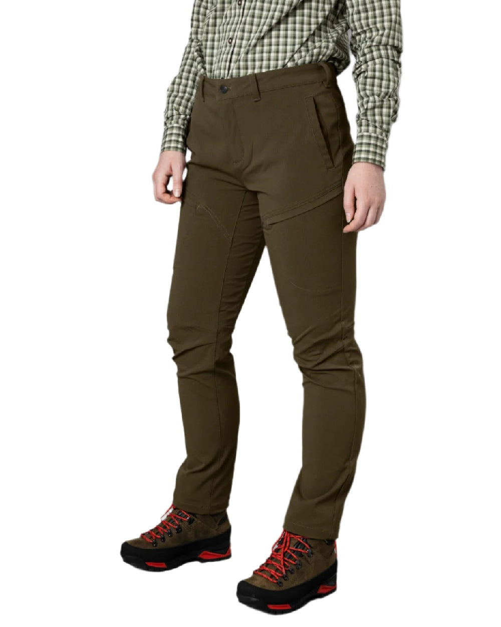 Dark Warm Olive Coloured Harkila Womens Retrieve Light Trousers on white background 