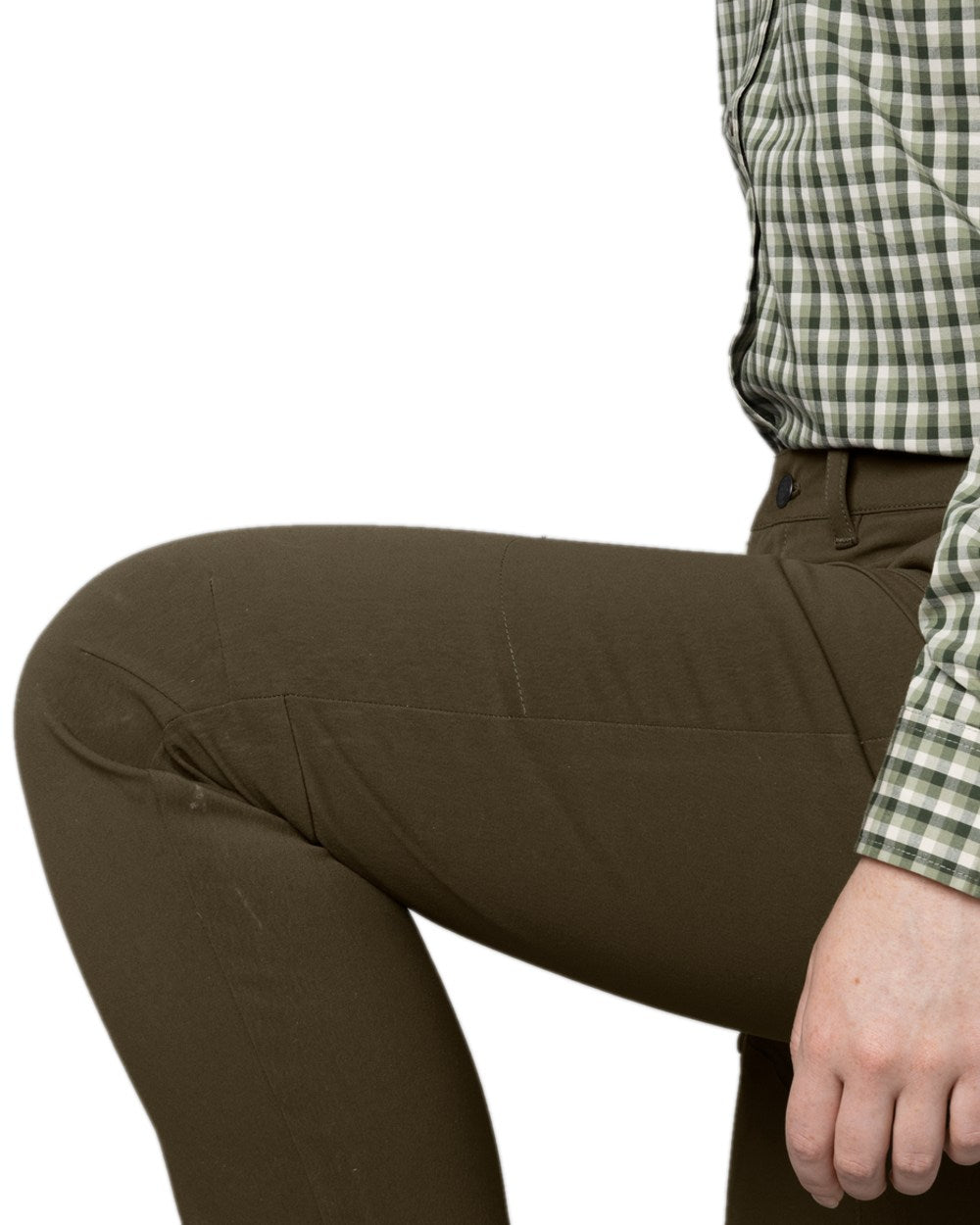 Dark Warm Olive Coloured Harkila Womens Retrieve Light Trousers on white background 