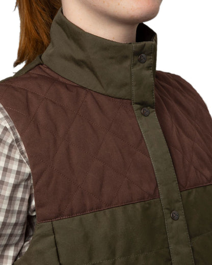 Dark Warm Olive Burgundy Coloured Harkila Womens Retrieve Waistcoat on white background 