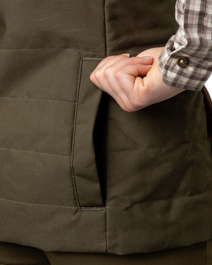 Dark Warm Olive Burgundy Coloured Harkila Womens Retrieve Waistcoat on white background 