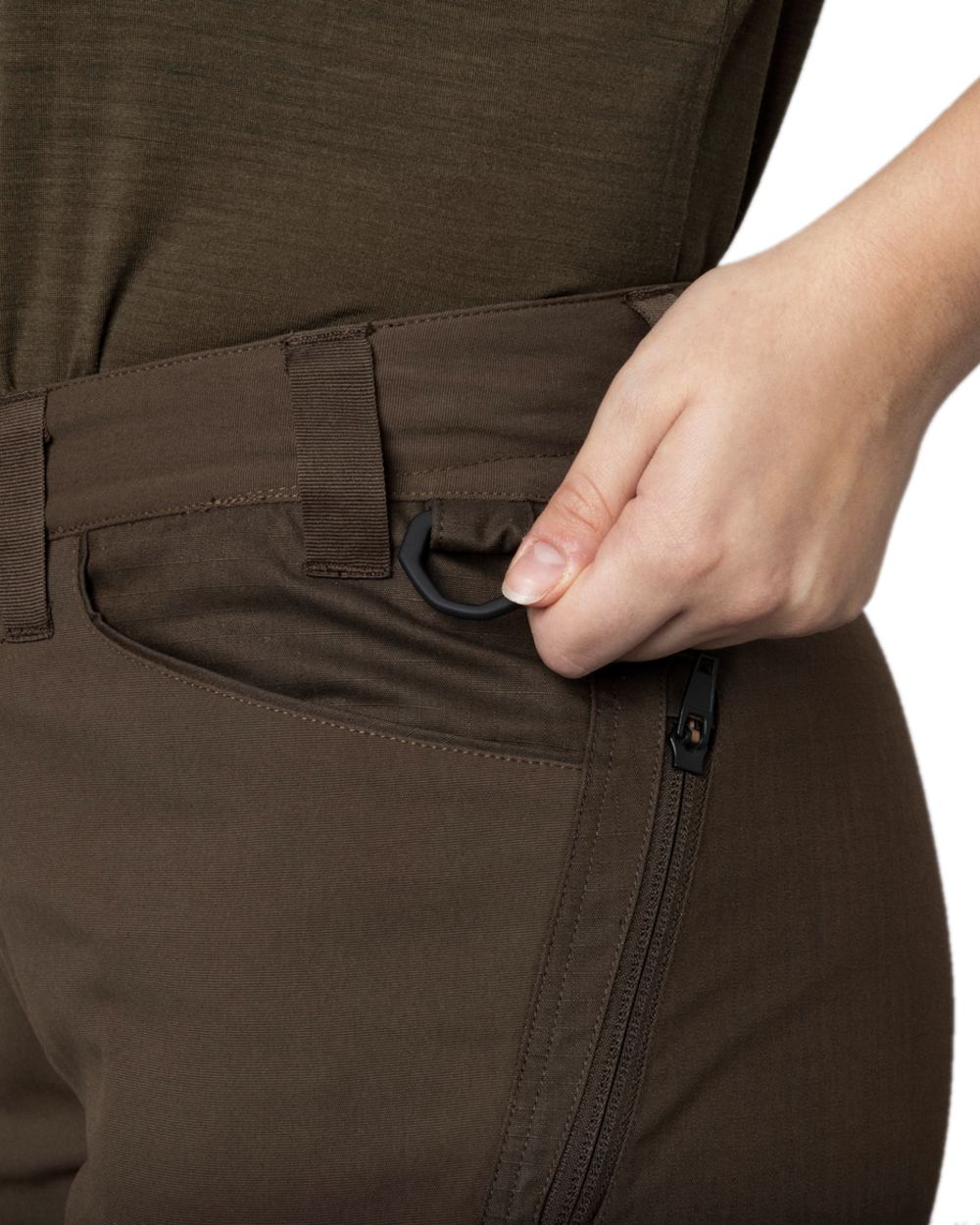 Slate Brown Willow Green Coloured Harkila Womens Runa Pants on white background 