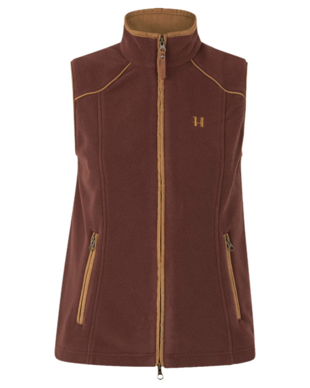 Burgundy Coloured Harkila Womens Sandhem 200 Fleece Waistcoat on white background 
