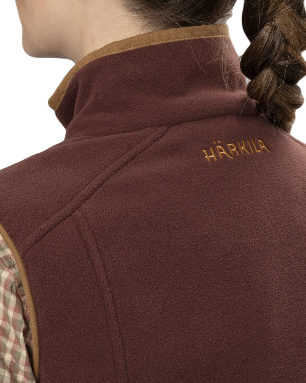 Burgundy Coloured Harkila Womens Sandhem 200 Fleece Waistcoat on white background 