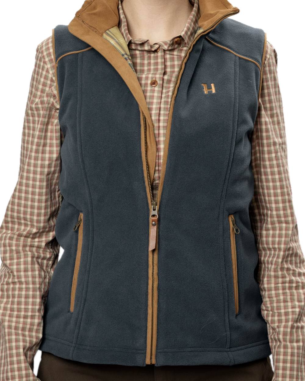 Dark Navy Coloured Harkila Womens Sandhem 200 Fleece Waistcoat on white background 