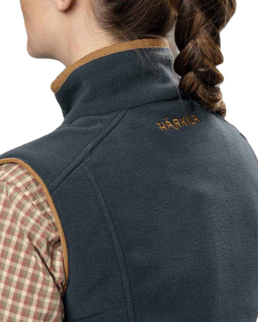 Dark Navy Coloured Harkila Womens Sandhem 200 Fleece Waistcoat on white background 