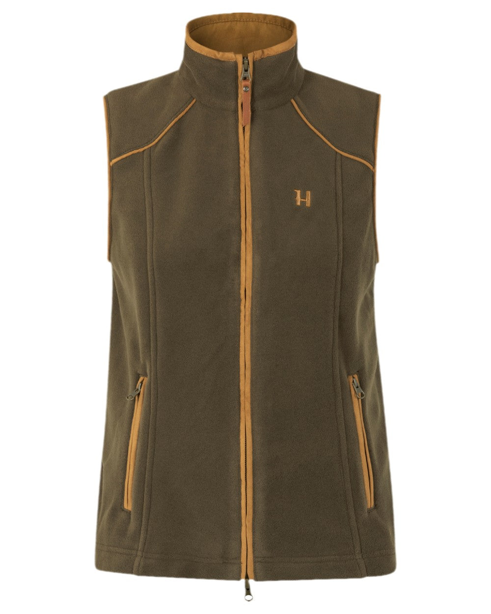 Willow Green Coloured Harkila Womens Sandhem 200 Fleece Waistcoat on white background 