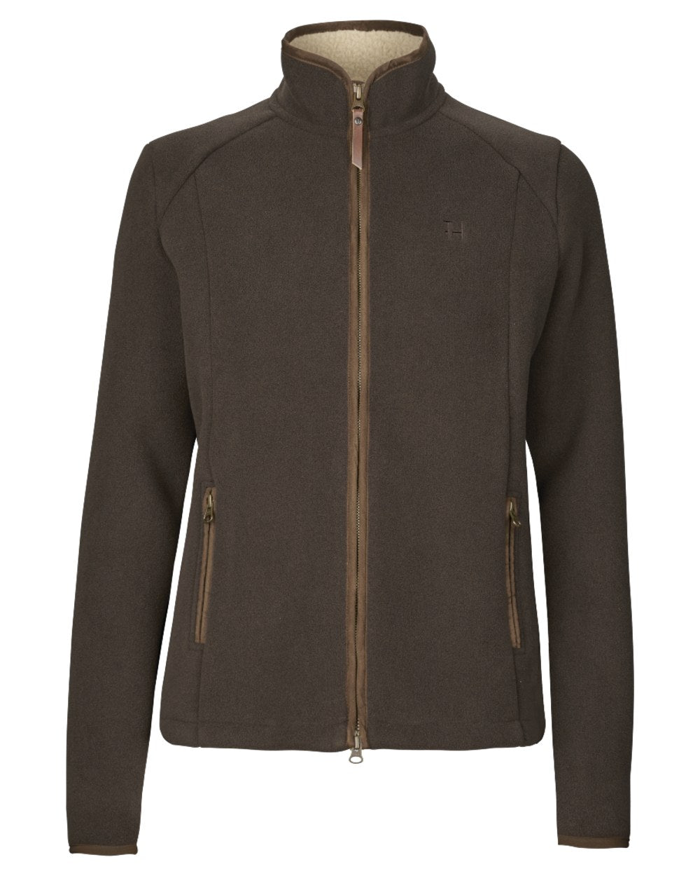 Demitasse Brown Coloured Harkila Womens Sandhem Sherpa Fleece Jacket on white background 