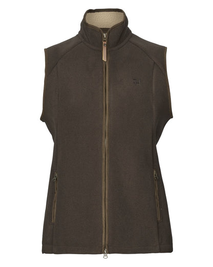 Demitasse Brown Coloured Harkila Womens Sandhem Sherpa Fleece Waistcoat on white background 